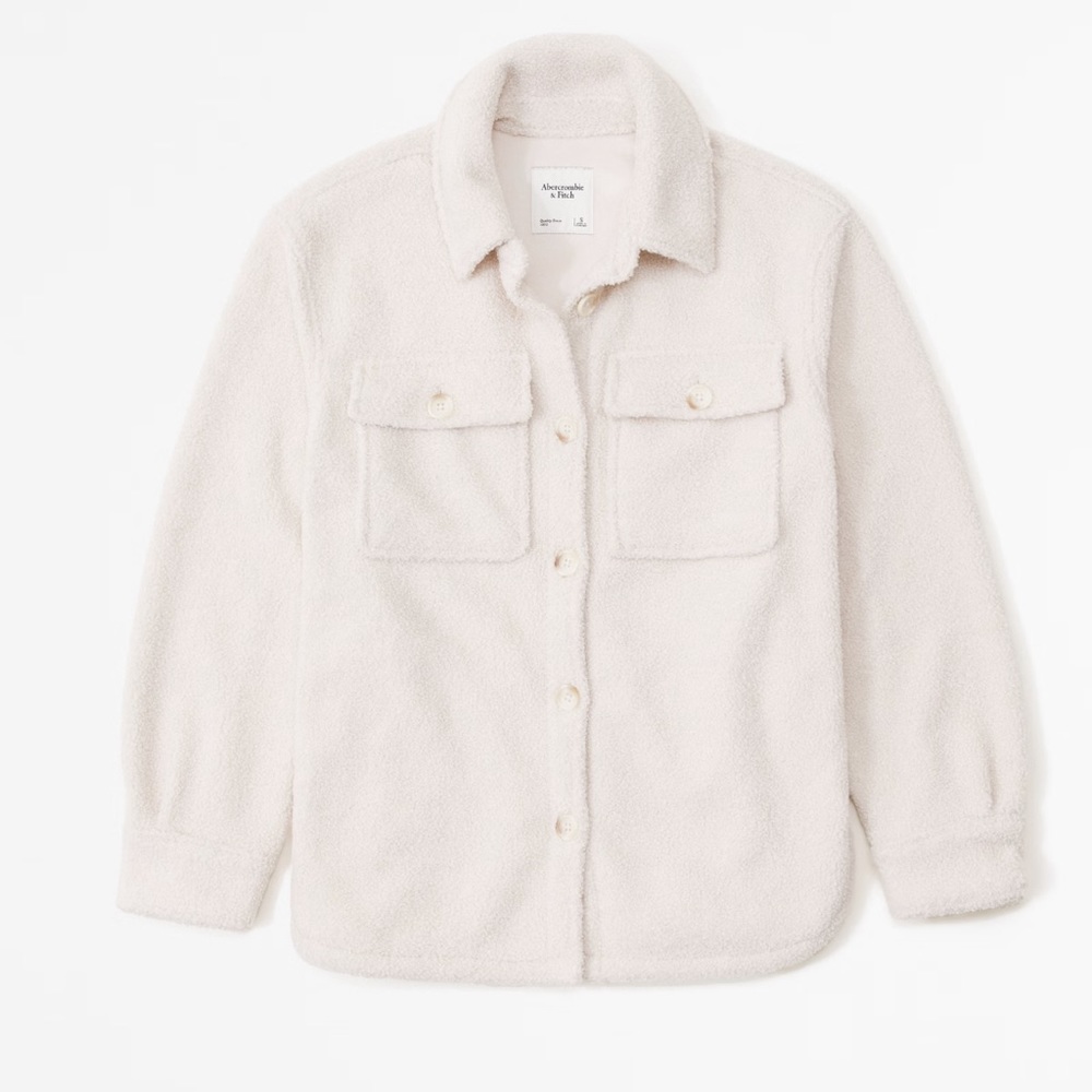 Women's Cream Sherpa Button-Front Jacket